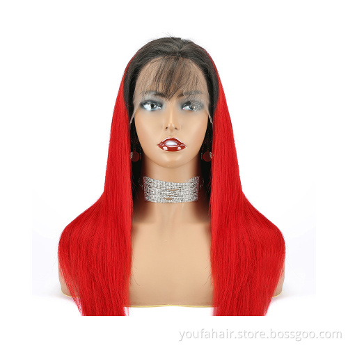 Free Sample 12A Brazilian Human Virgin Hair Wig Ombre Colored 1b/red 13x4 HD Lace Front Wig Transparent Lace Frontal Wigs Vendor